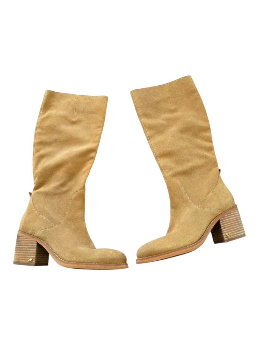 Women's Tan Suede Mid-Calf Block Heel Boots Size 9